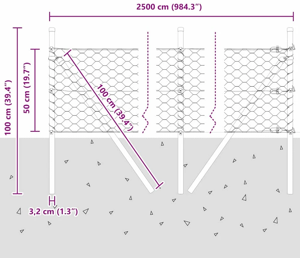 Heksagonalinė tvoros tvirtinimo sistema 25 x 0,5 m Miško Žalia