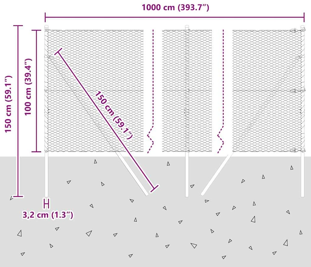 Heksagonalinė tvoros tvirtinimo sistema 10 x 1 m Pilka