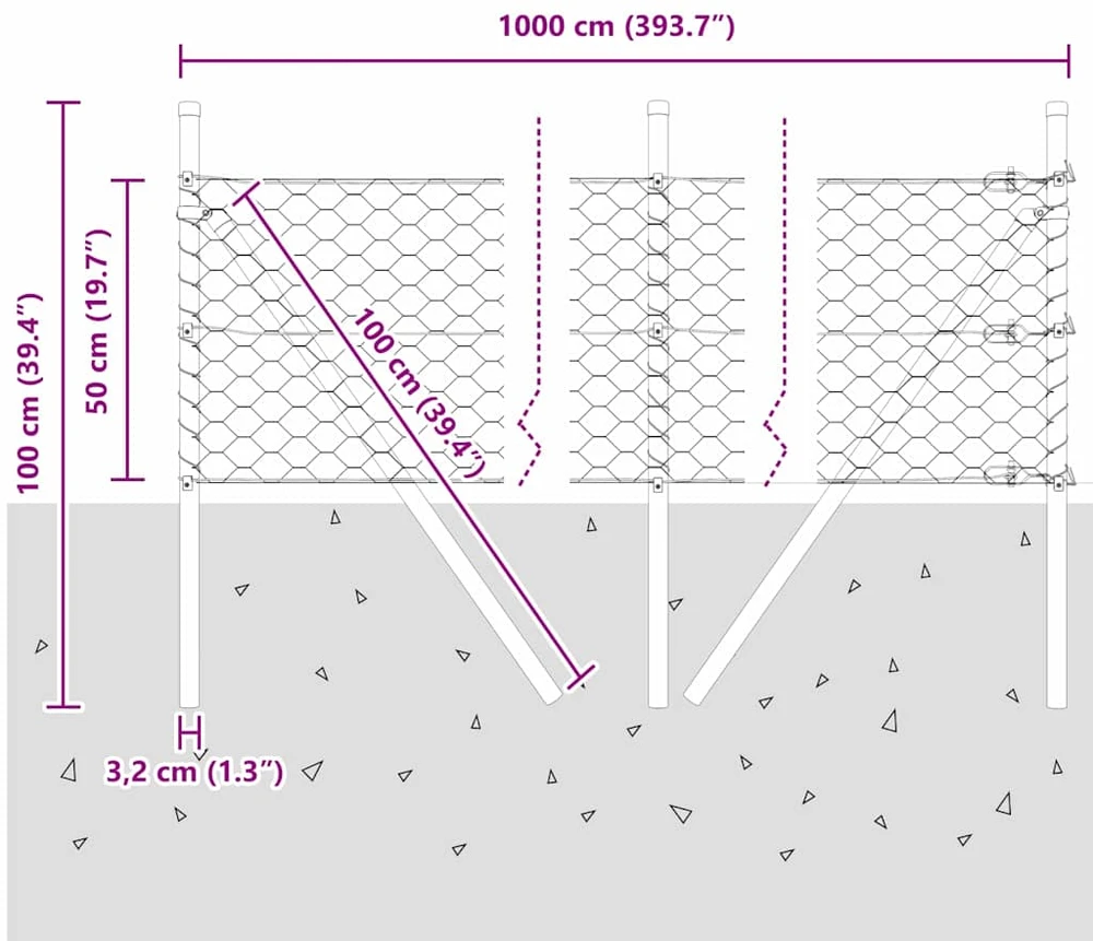 Heksagonalinė tvoros tvirtinimo sistema 10 x 0,5 m Pilka