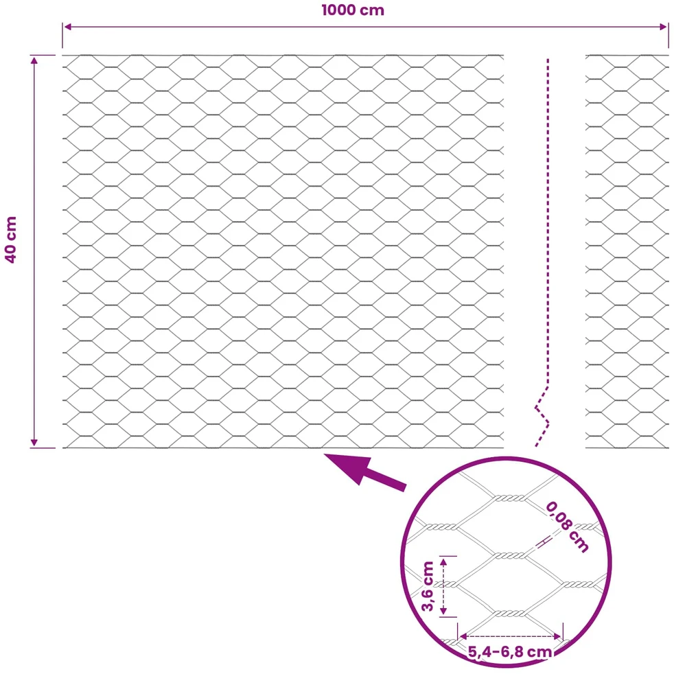 Heksagoninė tvora 0,4 x 10 m PVC Pilka