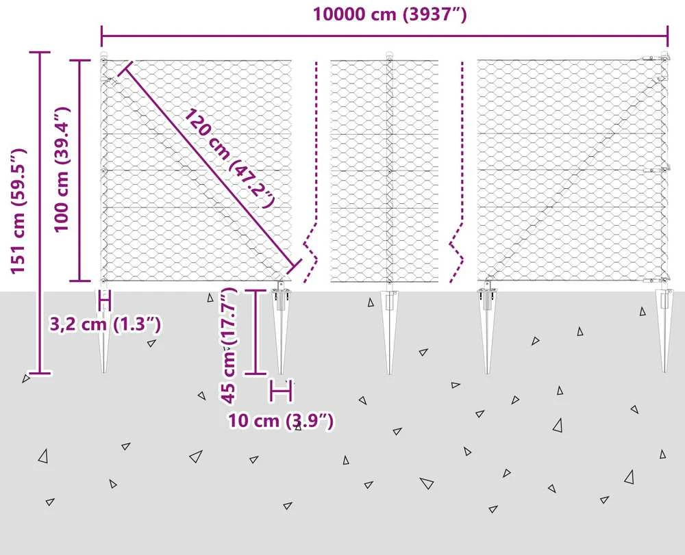 Hexagonal Fence with Post 100 x 1 m Galvanizuotas plienas