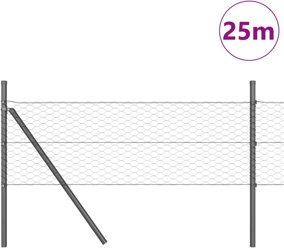 Heksagonalinė tvoros tvirtinimo sistema 25 x 0,8 m Pilka