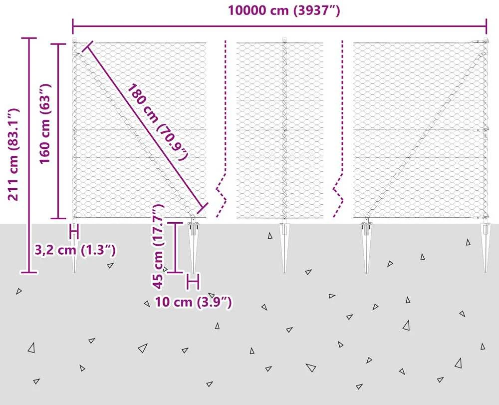 Hexagonal Fence with Post 100 x 1,6 m PVC dengtas plienas Pilka