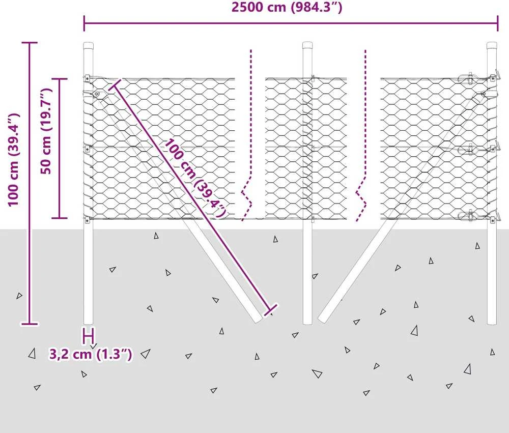 Heksagonalinė tvoros tvirtinimo sistema 25 x 0,5 m Sidabrinė
