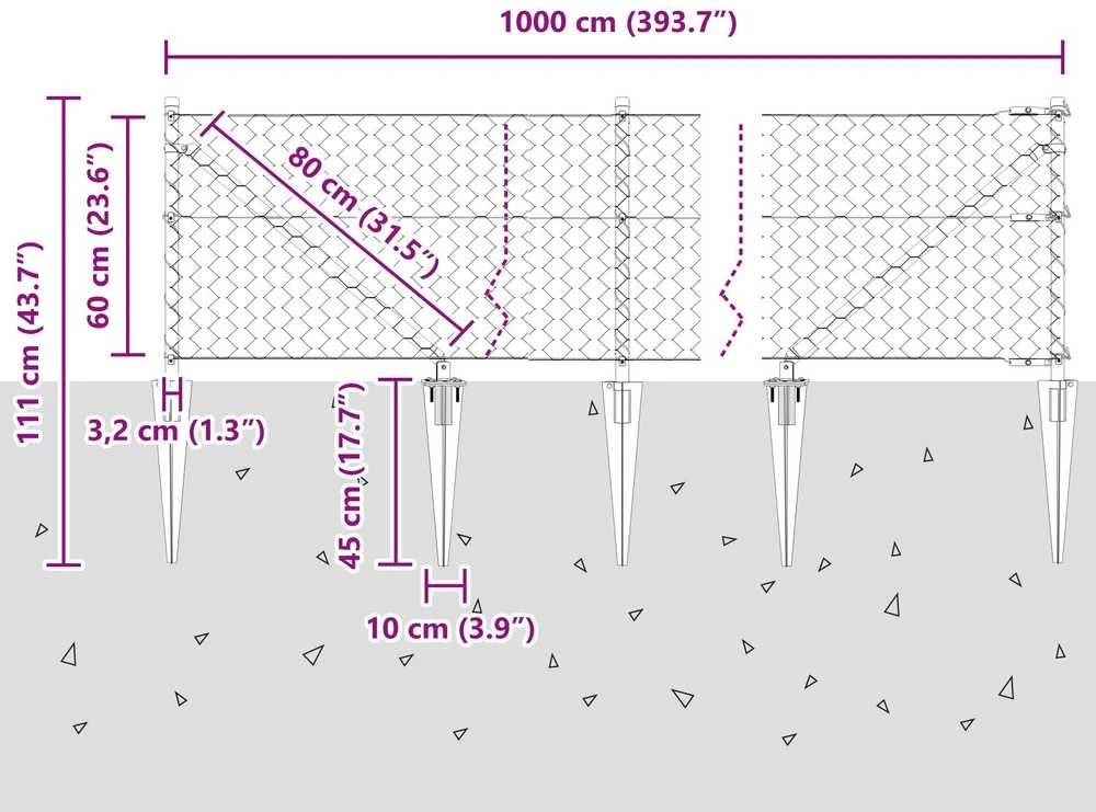 Hexagonal Fence with Post 10 x 0,6 m PVC dengtas plienas Žalia