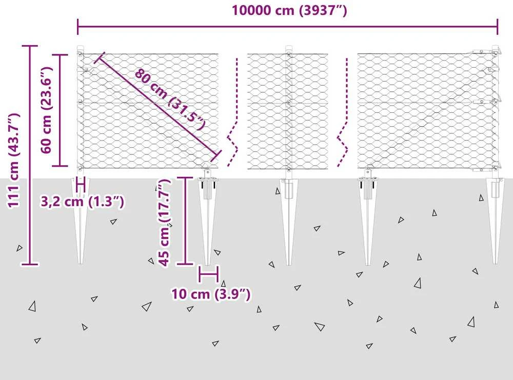 Hexagonal Fence with Post 100 x 0,6 m PVC dengtas plienas Žalia