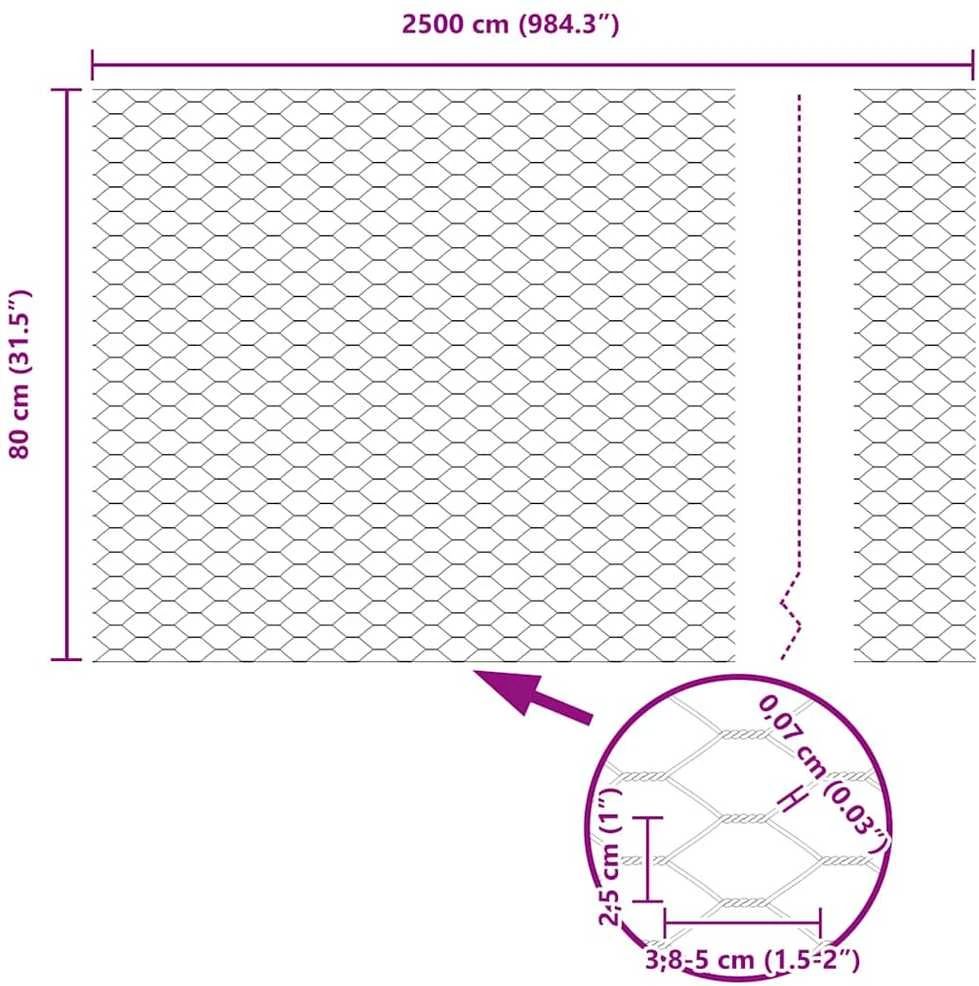 Hexagonal Fence with Post 25 x 0,8 m PVC dengtas plienas Žalia