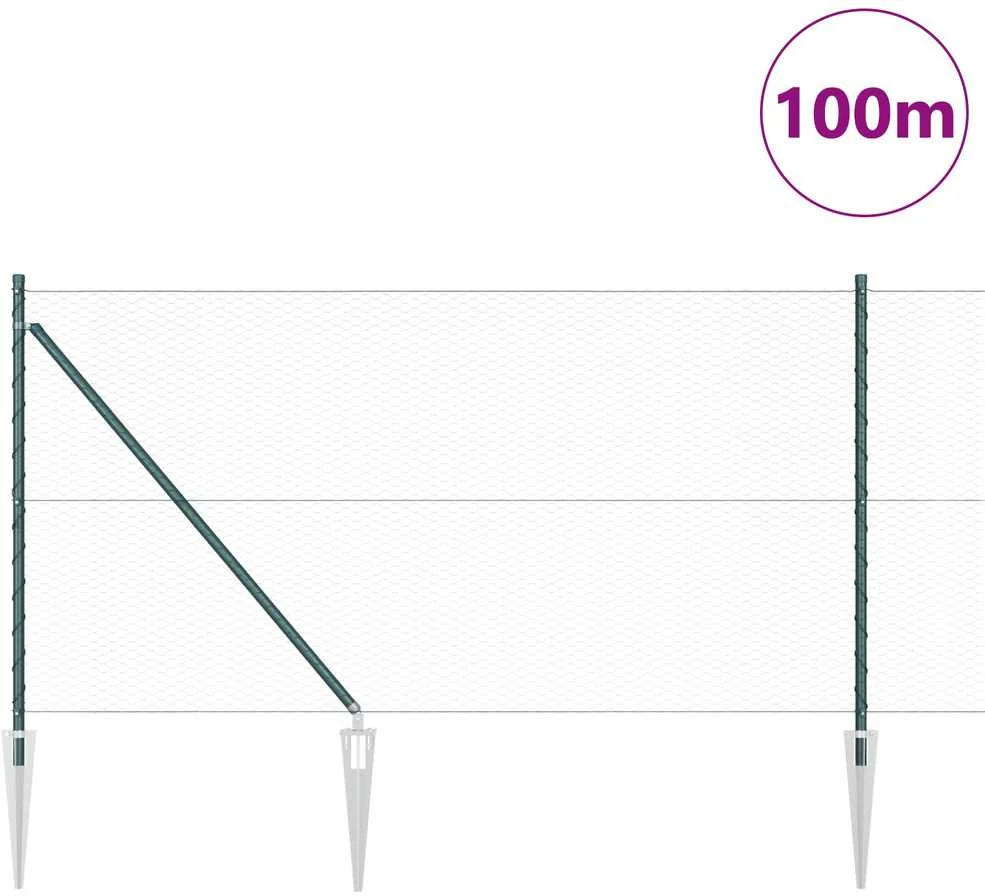 Hexagonal Fence with Post 100 x 1 m PVC dengtas plienas Žalia