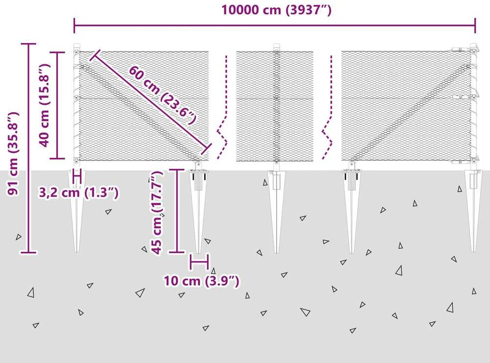 Hexagonal Fence with Post 100 x 0,4 m PVC dengtas plienas Pilka
