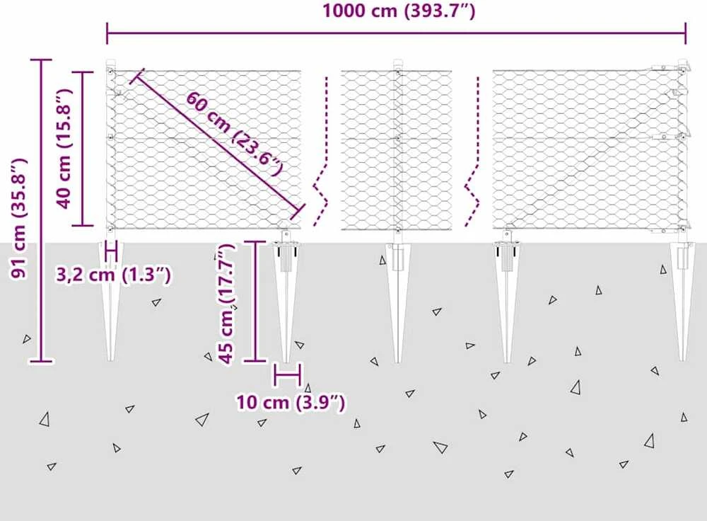Hexagonal Fence with Post 10 x 0,4 m Galvanizuotas plienas