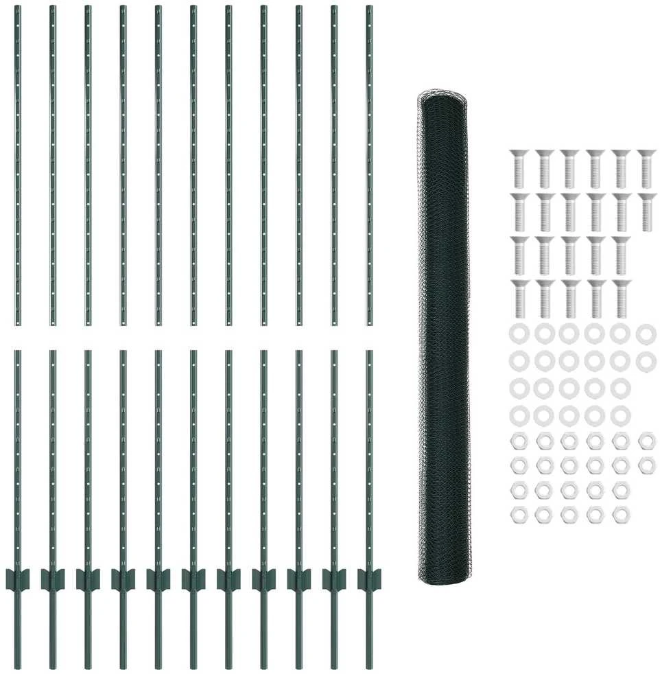 Hexagonal Fence with Post 25 x 1,5 m PVC dengtas plienas Žalia