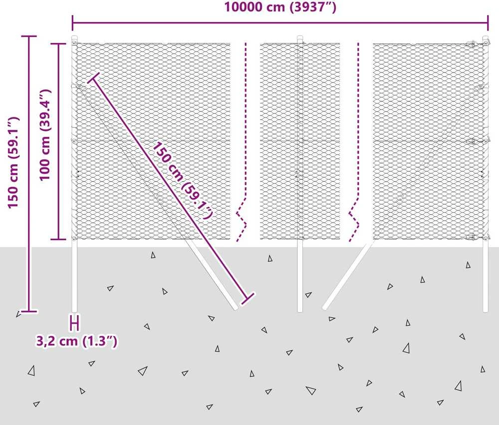 Heksagonalinė tvoros tvirtinimo sistema 100 x 1 m Pilka
