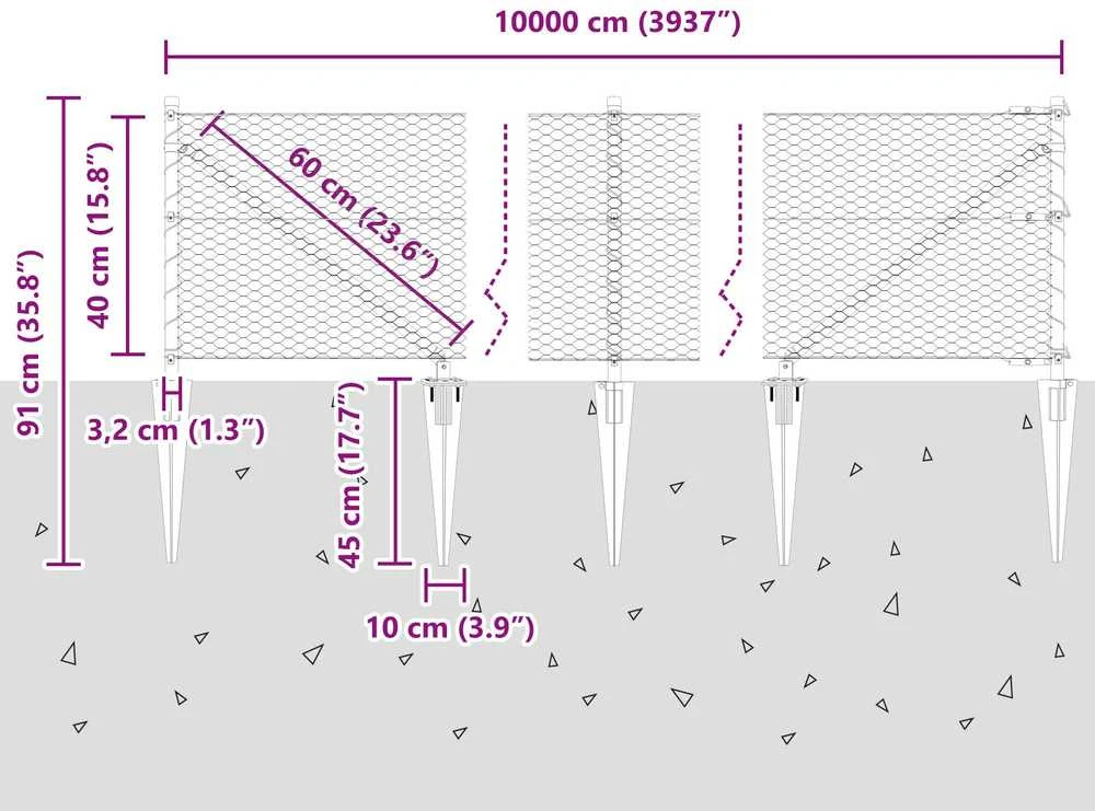 Hexagonal Fence with Post 100 x 0,4 m PVC dengtas plienas Žalia