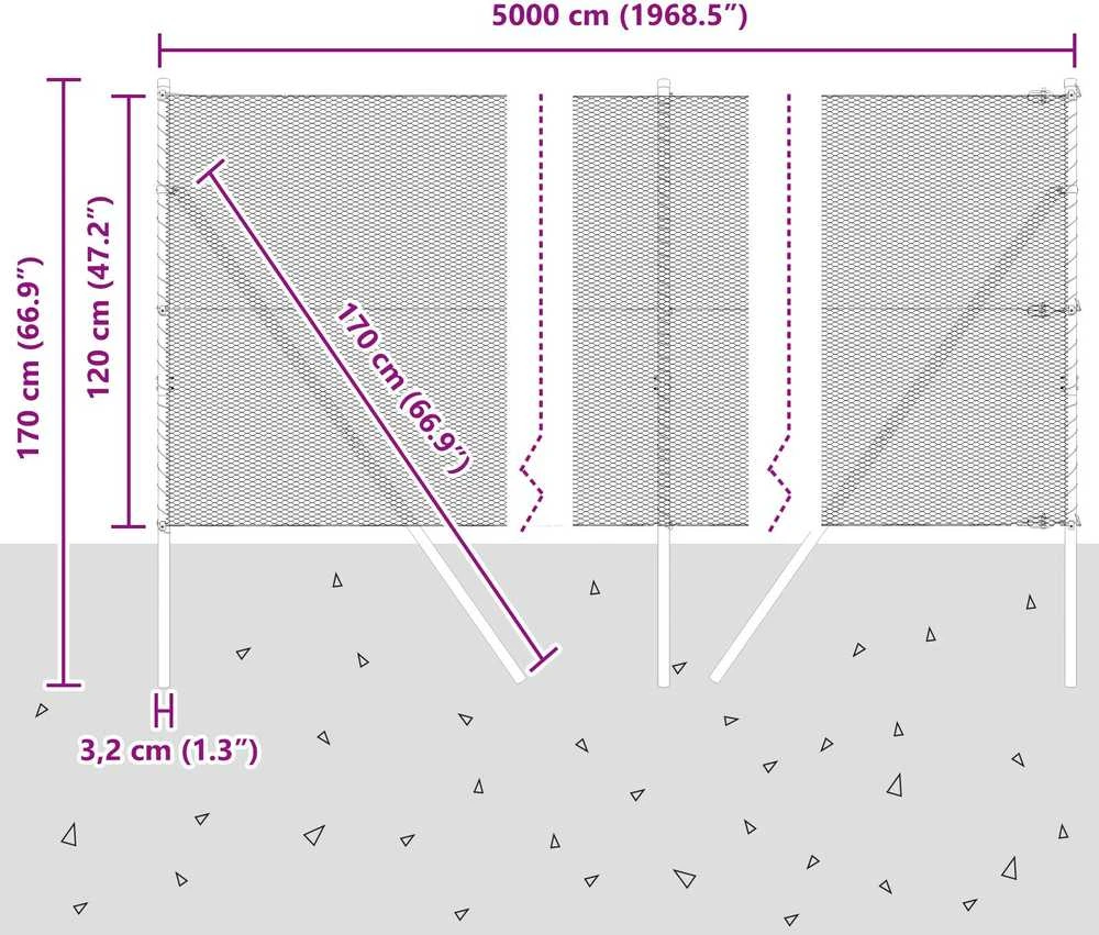 Heksagonalinė tvoros tvirtinimo sistema 50 x 1,2 m Sidabrinė