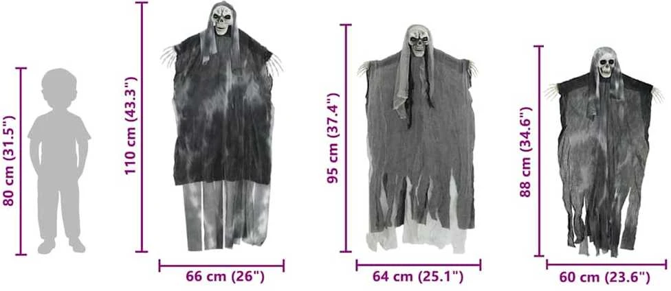Helovino Kabančios Ghost 3 vnt. Juoda 66 x 110 cm Poliesteris