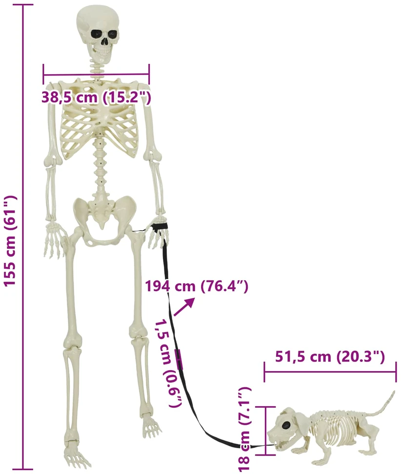 Helovino puošmena -skeletas 2 vnt. Balta 155 x 38.5 cm