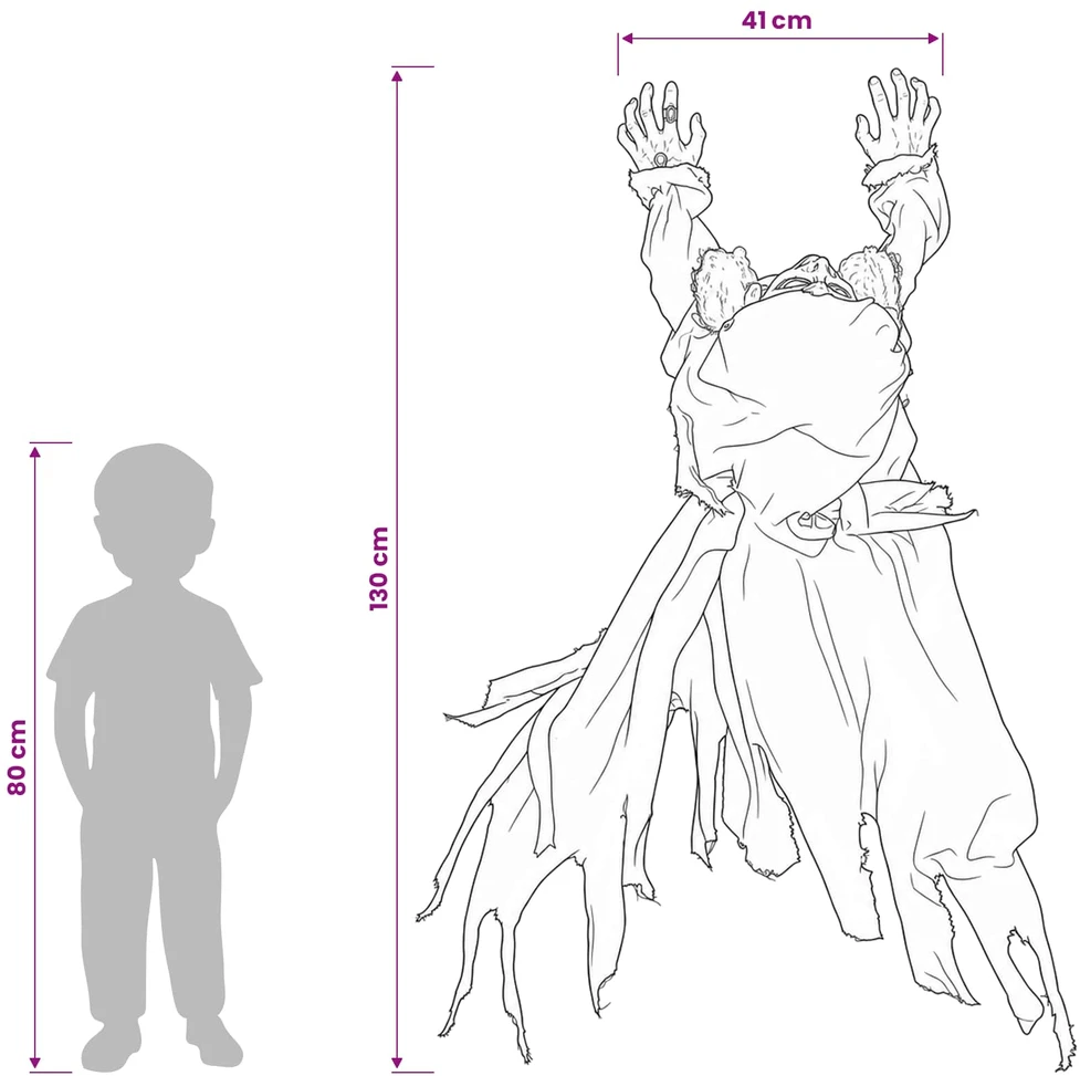 Helovino ropojantis zombis SPOOKA Juoda 41 x 130 x 24 cm