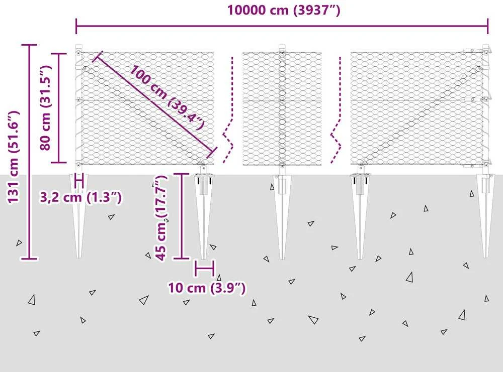 Hexagonal Fence with Post 100 x 0,8 m PVC dengtas plienas Žalia