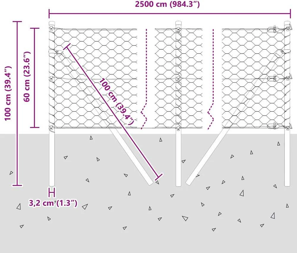 Heksagonalinė tvoros tvirtinimo sistema 25 x 0,6 m Sidabrinė