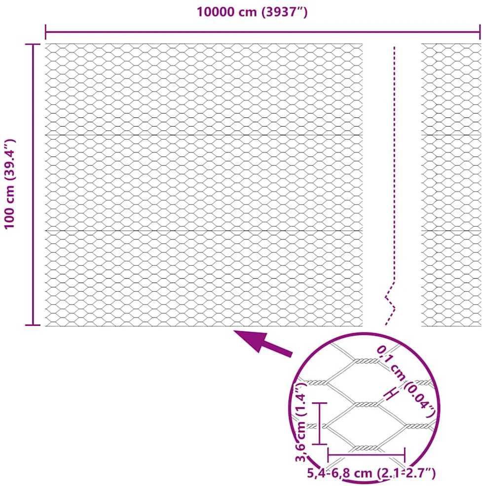 Hexagonal Fence with Post 100 x 1 m PVC dengtas plienas Pilka