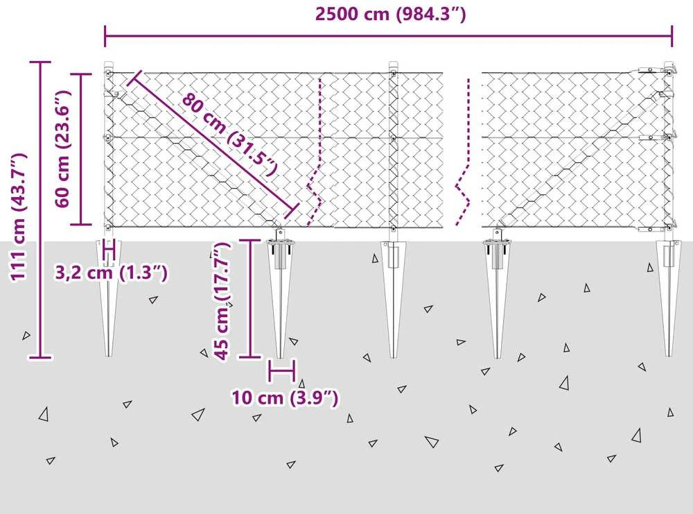 Hexagonal Fence with Post 25 x 0,6 m PVC dengtas plienas Žalia