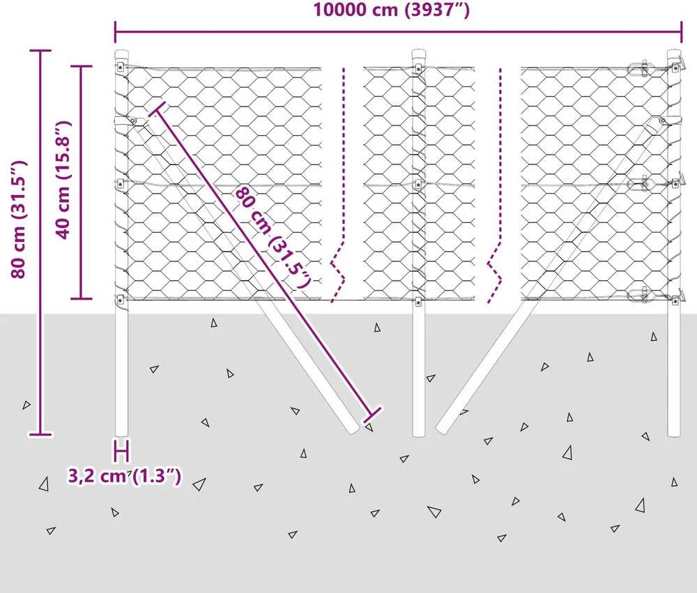 Heksagonalinė tvoros tvirtinimo sistema 100 x 0,4 m Pilka