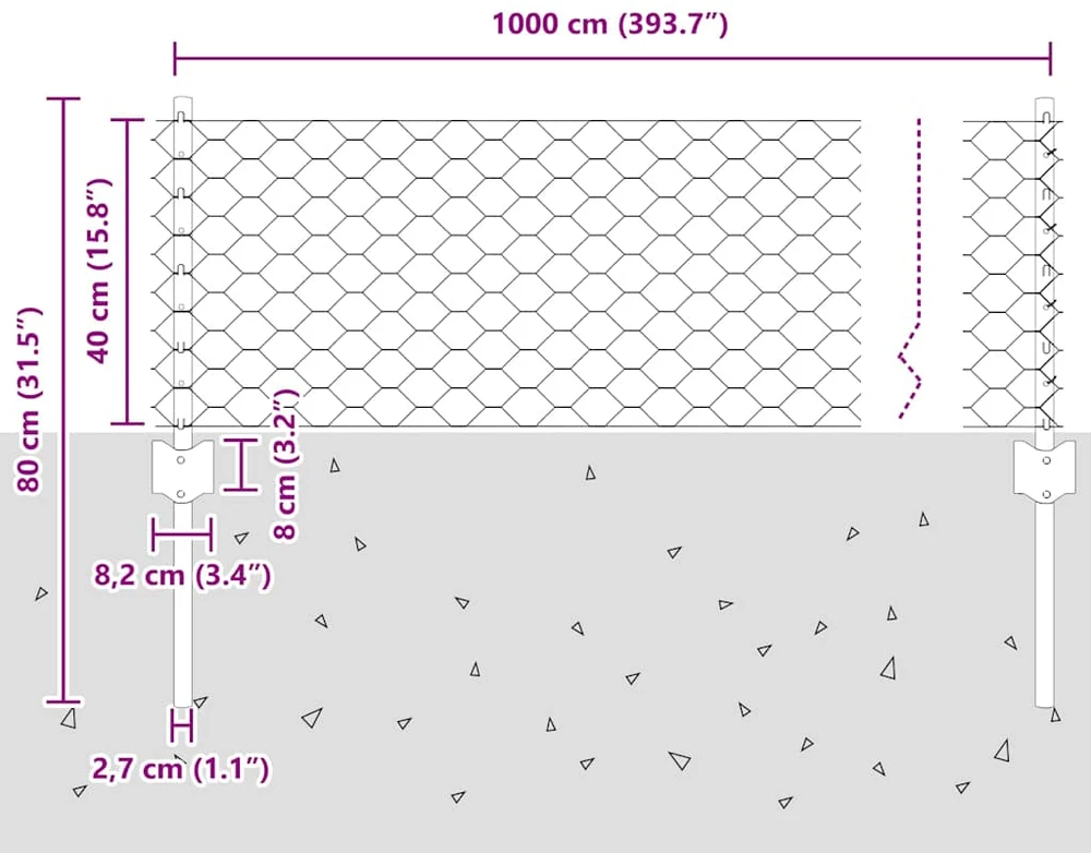 Hexagonal Fence with Post 10 x 0,4 m Galvanizuotas plienas