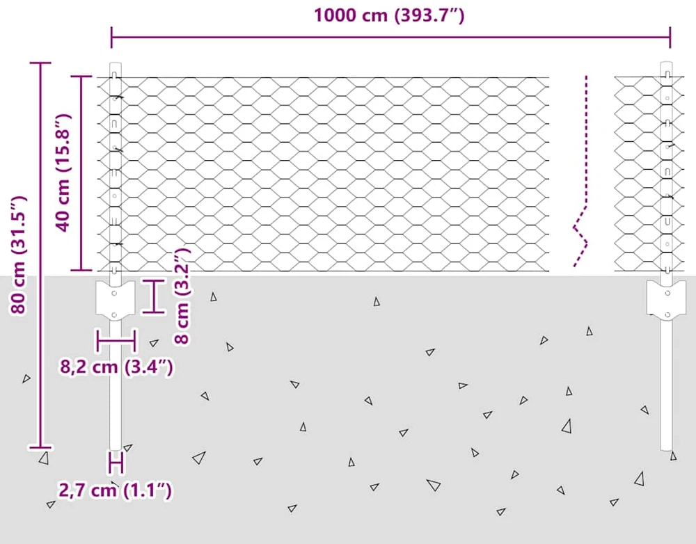 Hexagonal Fence with Post 10 x 0,4 m PVC dengtas plienas Pilka