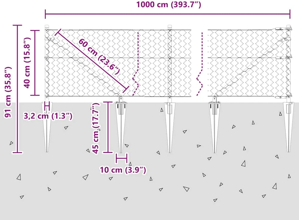 Hexagonal Fence with Post 10 x 0,4 m PVC dengtas plienas Pilka