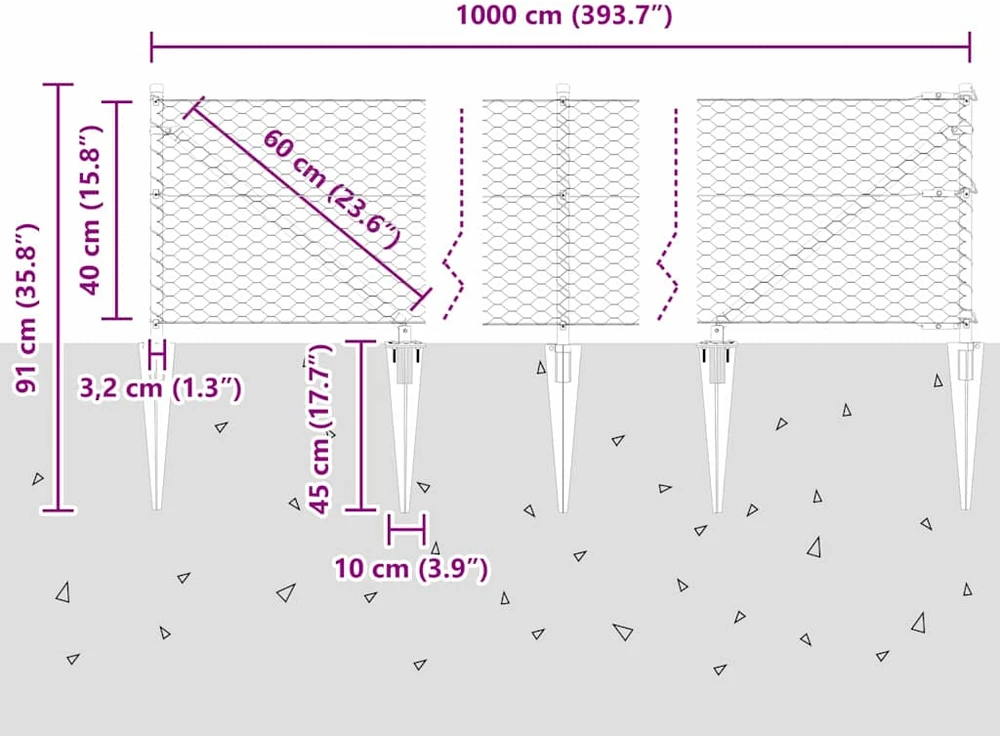 Hexagonal Fence with Post 10 x 0,4 m PVC dengtas plienas Žalia