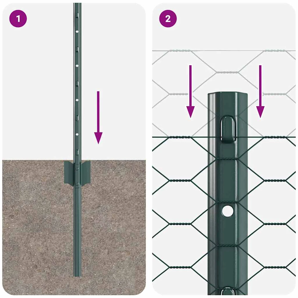 Hexagonal Fence with Post 10 x 0,4 m PVC dengtas plienas Žalia