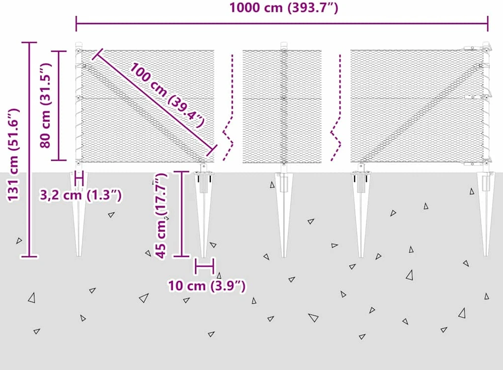 Hexagonal Fence with Post 10 x 0,8 m PVC dengtas plienas Žalia