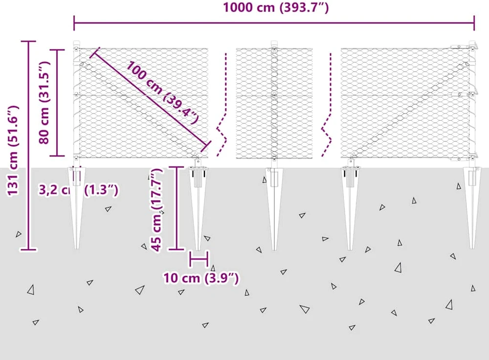 Hexagonal Fence with Post 10 x 0,8 m PVC dengtas plienas Pilka