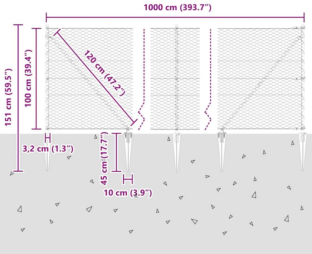 Hexagonal Fence with Post 10 x 1 m PVC dengtas plienas Žalia