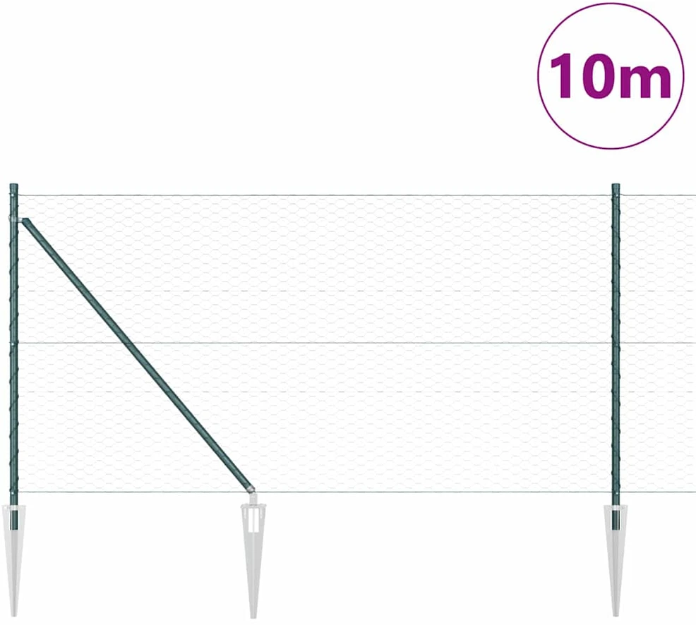 Hexagonal Fence with Post 10 x 1 m PVC dengtas plienas Žalia