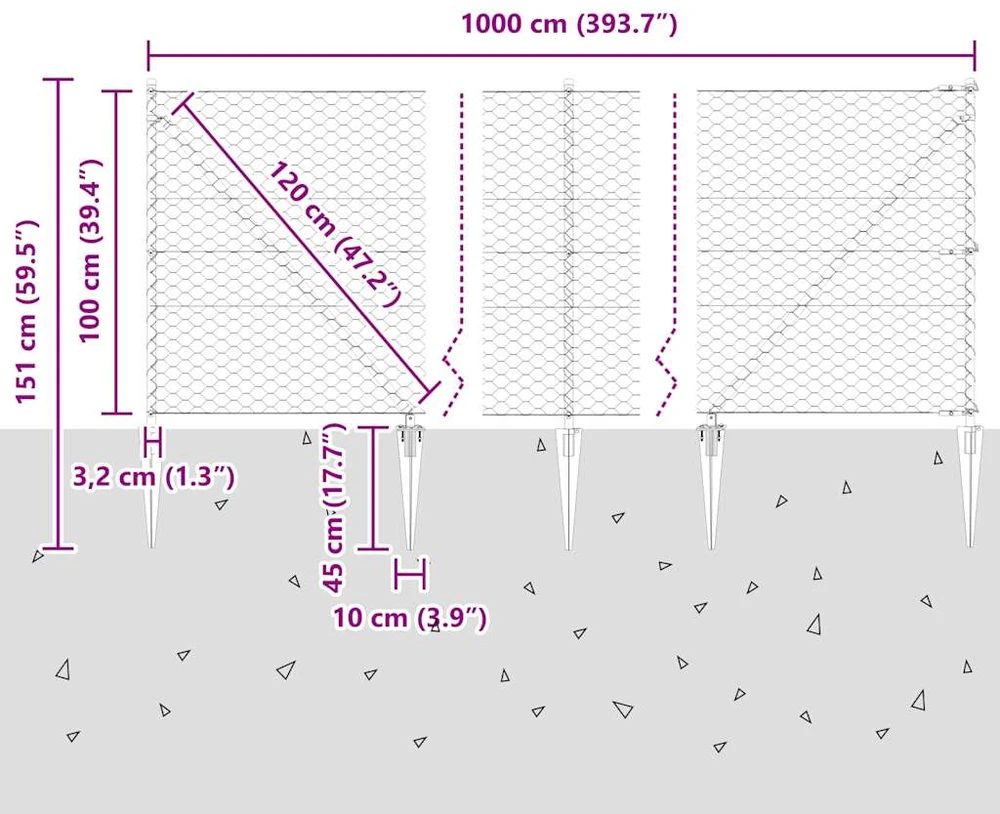 Hexagonal Fence with Post 10 x 1 m PVC dengtas plienas Žalia