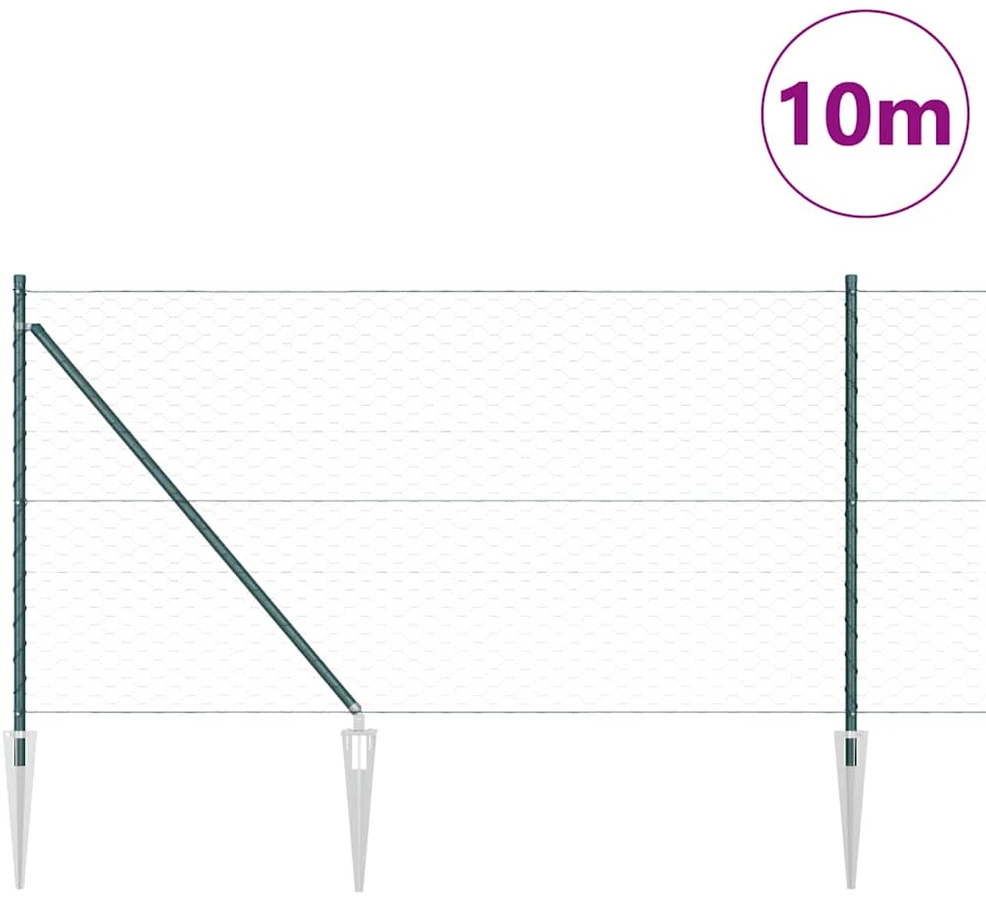 Hexagonal Fence with Post 10 x 1 m PVC dengtas plienas Žalia