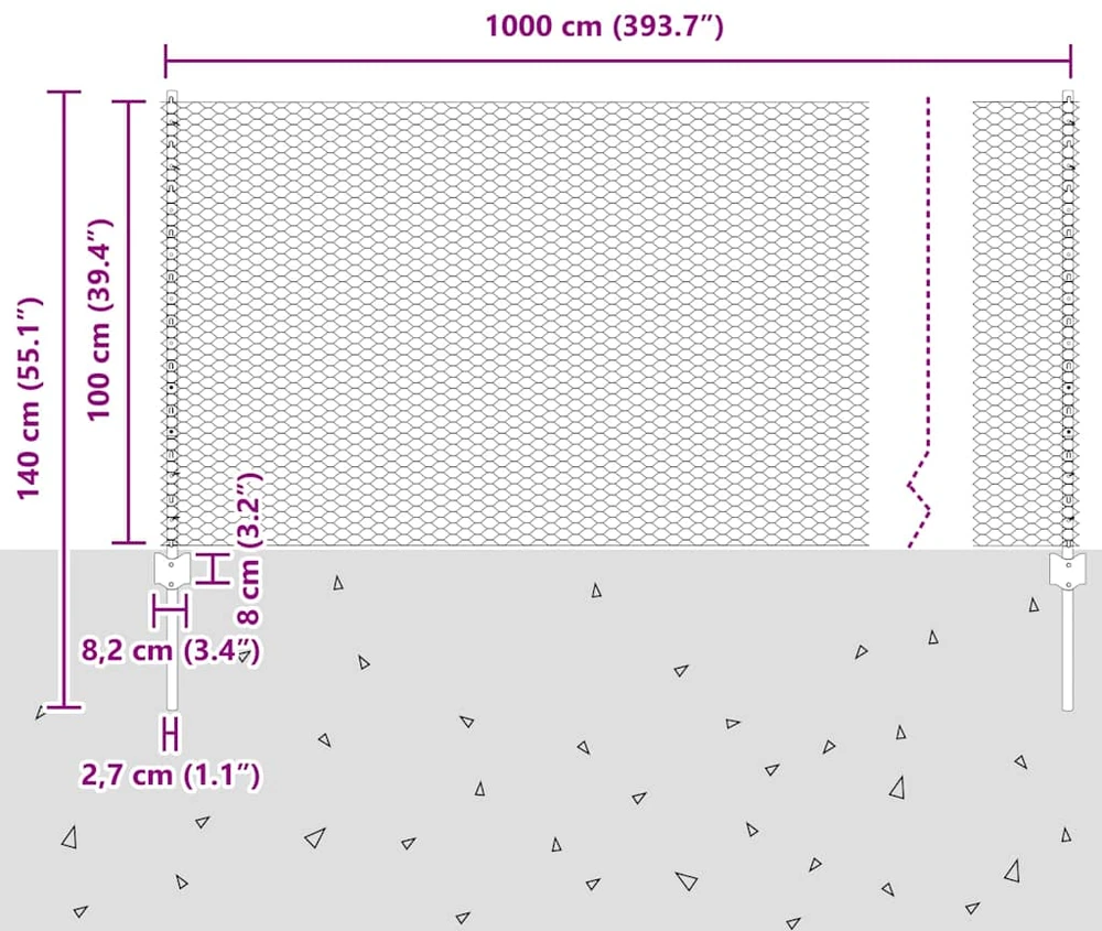 Hexagonal Fence with Post 10 x 1 m PVC dengtas plienas Pilka