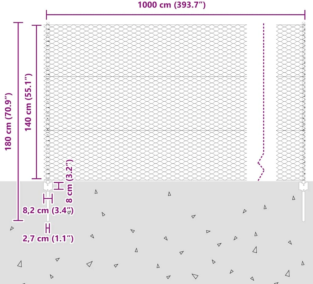 Hexagonal Fence with Post 10 x 1,4 m Galvanizuotas plienas