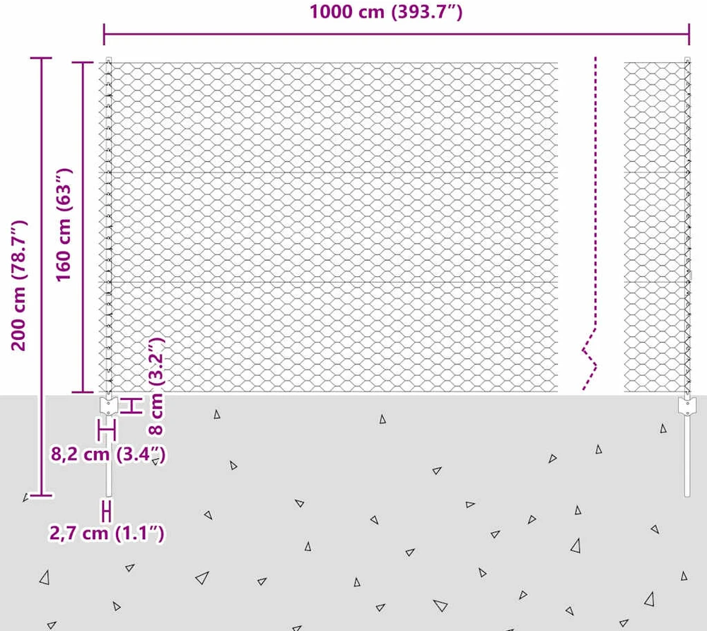 Hexagonal Fence with Post 10 x 1,6 m PVC dengtas plienas Pilka