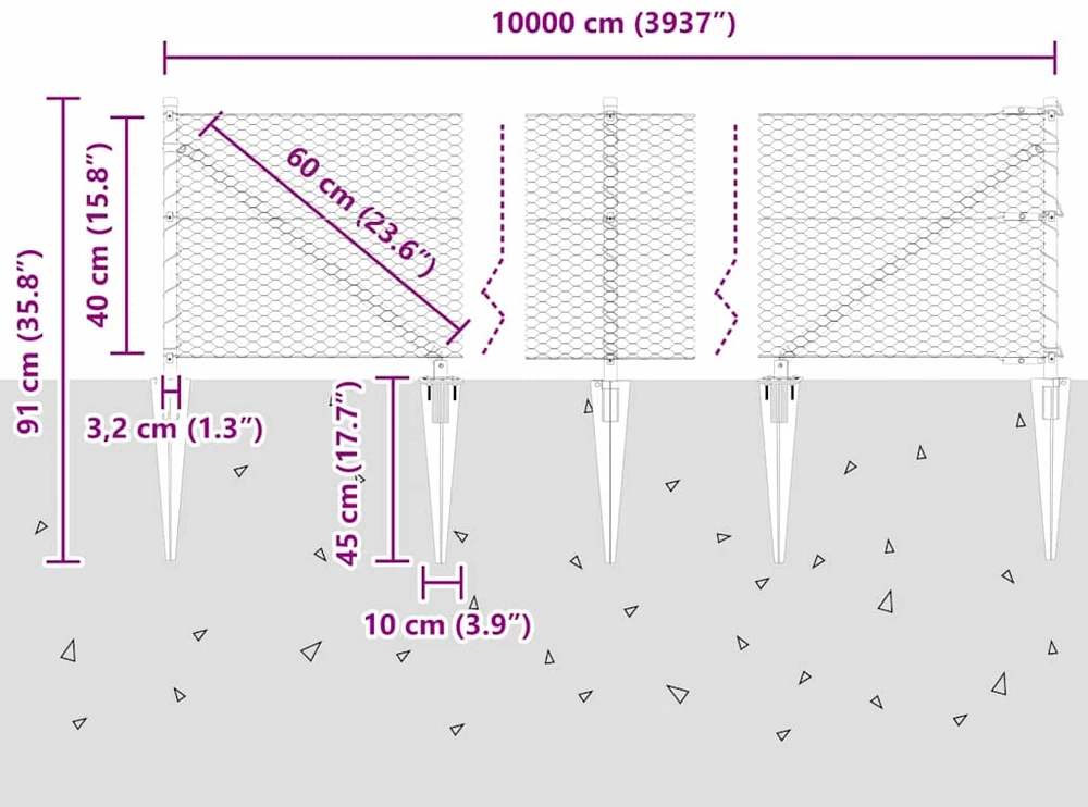 Hexagonal Fence with Post 100 x 0,4 m Galvanizuotas plienas