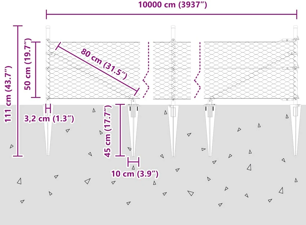 Hexagonal Fence with Post 100 x 0,5 m PVC dengtas plienas Žalia