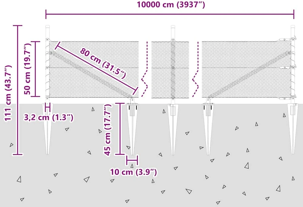 Hexagonal Fence with Post 100 x 0,5 m PVC dengtas plienas Pilka