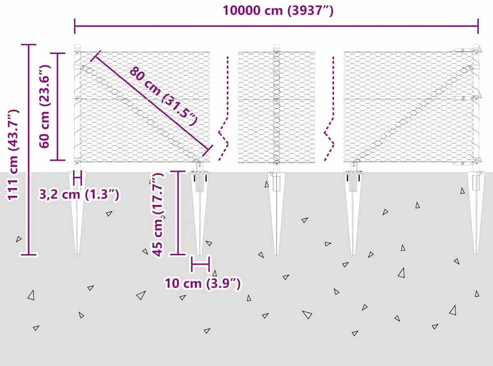 Hexagonal Fence with Post 100 x 0,6 m Galvanizuotas plienas