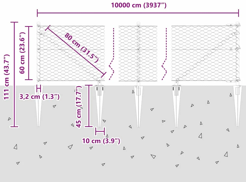 Hexagonal Fence with Post 100 x 0,6 m PVC dengtas plienas Žalia