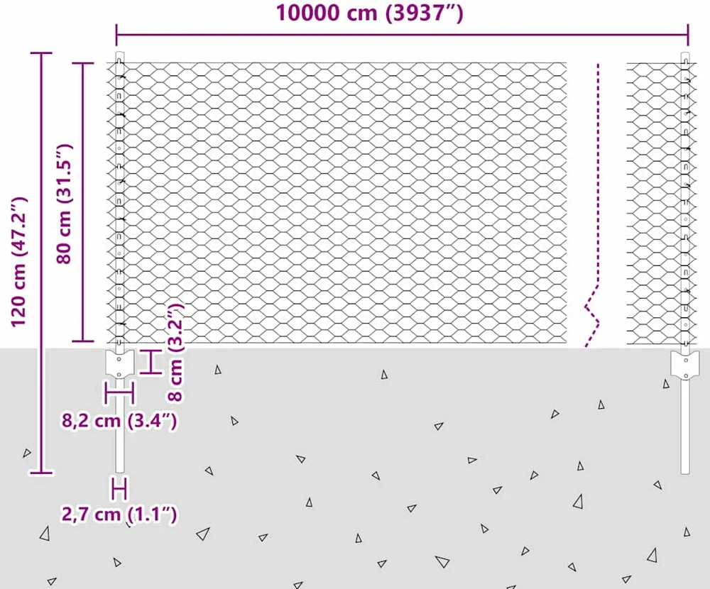 Hexagonal Fence with Post 100 x 0,8 m Galvanizuotas plienas