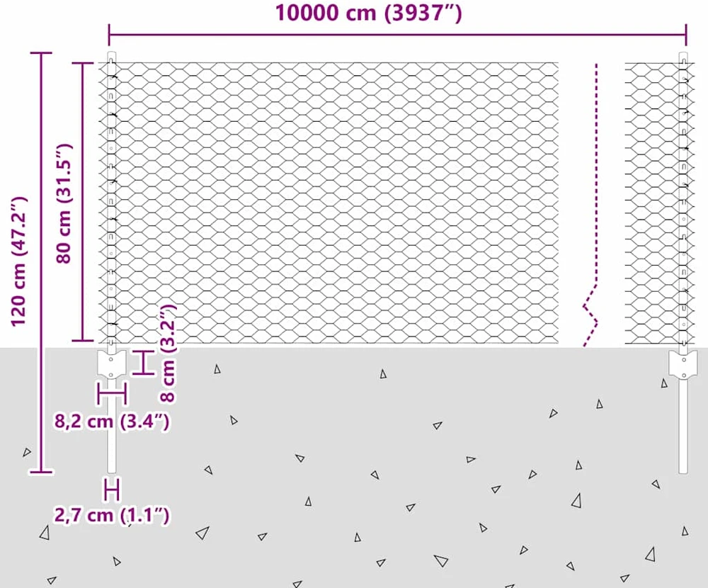 Hexagonal Fence with Post 100 x 0,8 m Galvanizuotas plienas