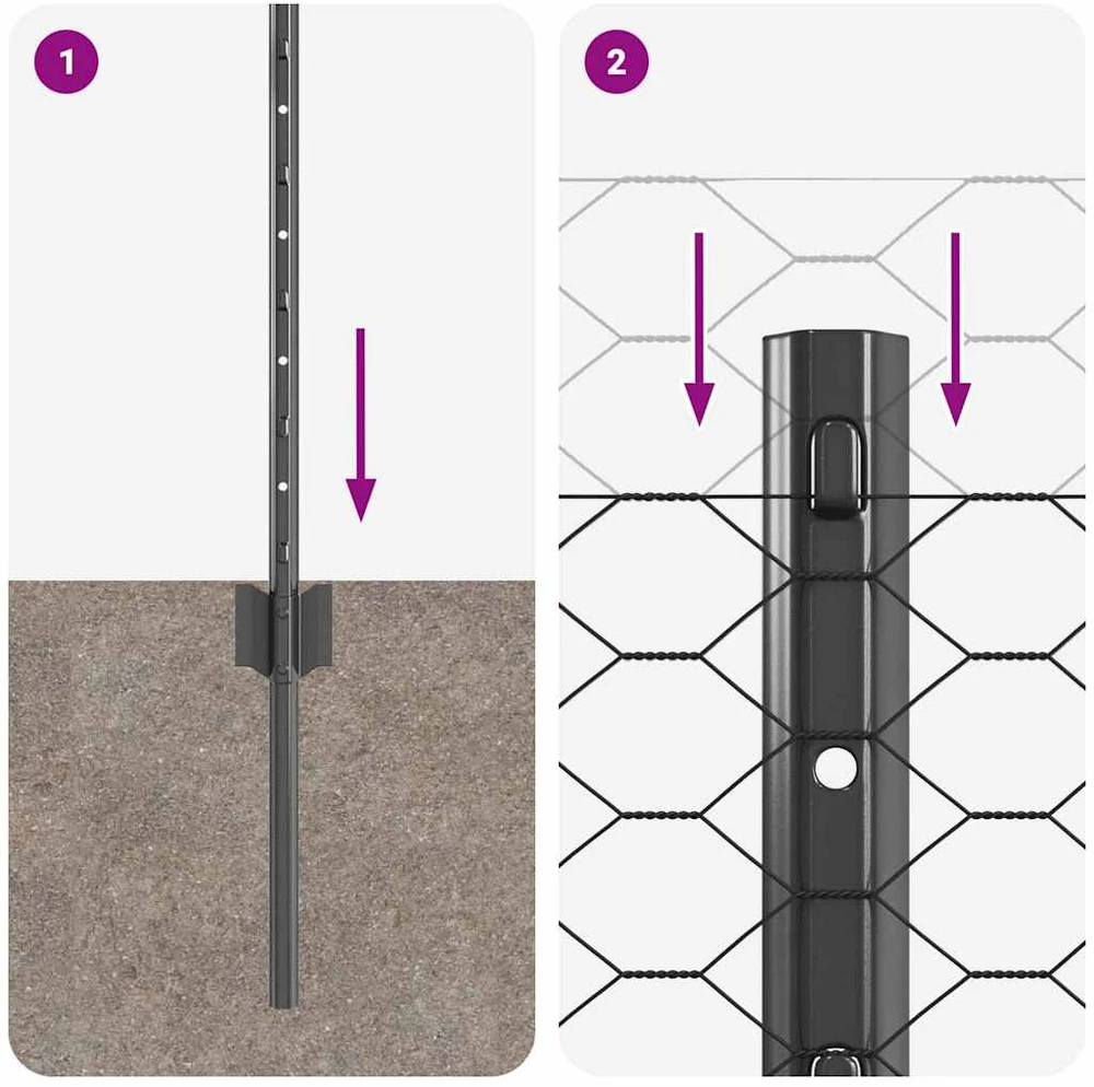 Hexagonal Fence with Post 100 x 0,8 m PVC dengtas plienas Pilka