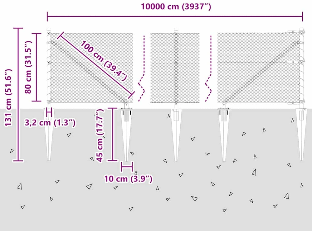 Hexagonal Fence with Post 100 x 0,8 m PVC dengtas plienas Žalia