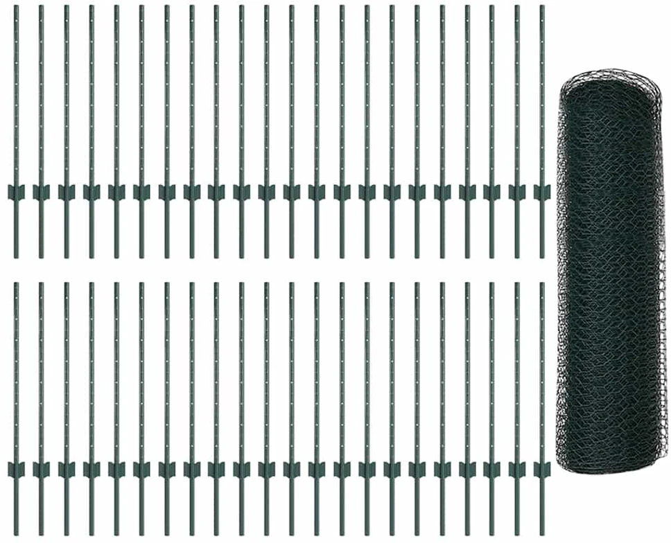 Hexagonal Fence with Post 100 x 0,8 m PVC dengtas plienas Žalia